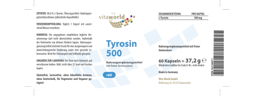 L-Tyrosin 500mg 120 vegane Kapseln