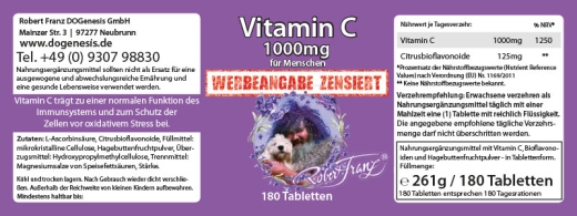 Vitamin C 1000mg 180 vegetarische Tabs im Mironglas
