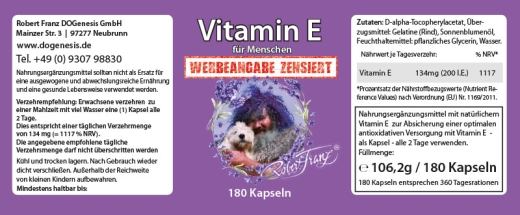 Vitamin E in Softkapseln 180 Stck Robert Franz